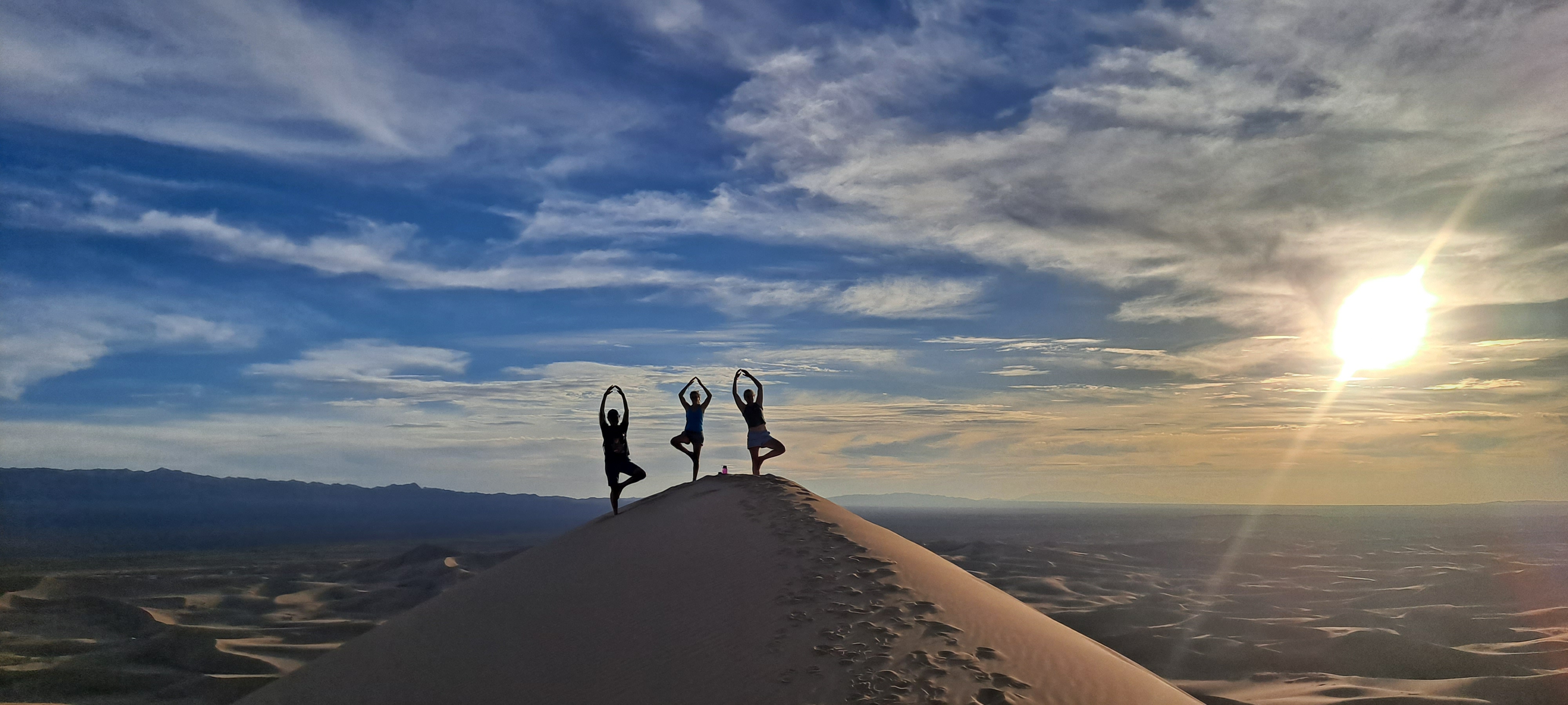 Sunset yoga on Khongoryn Els singing dunes