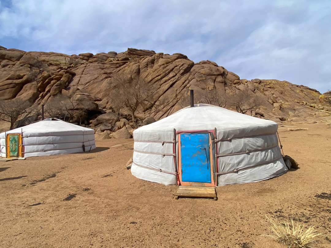 Traditional Mongolian ger camp in the heart of the steppe